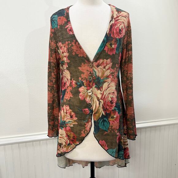 Amma Size M Cardigan Tunic Top Floral Patchwork Asymmetrical Boho FLAW READ - Picture 1 of 13
